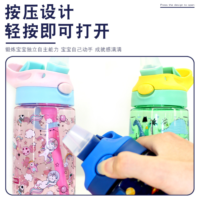 Taza de agua deportiva para niños, botella de agua de plástico portátil resistente a altas temperaturas para estudiantes masculinos y femeninos, linda taza de agua potable directa