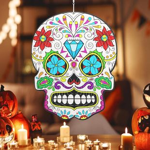 Skull Metal Wind Spinner Outdoor Hanging Craft Dynamic Spinner Courtyard Deco Art Garden Decoration