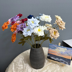 婚慶仿真花3頭月季花玫瑰花假花客廳餐桌裝飾花婚禮花排插花道具