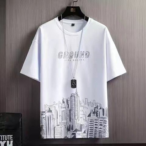 Camiseta de manga corta 2025 verano nueva versión coreana de la tendencia de la moda delgada degradada salpicaduras de tinta fina ropa superior para hombres