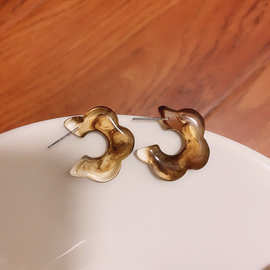 复古咖色系美拉德耳环女几何亚克力耳钉小众高级设计感耳坠耳饰品