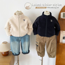 风之谷2025冬季新款童装儿童韩版加绒立领外套男女童字母刺绣上衣