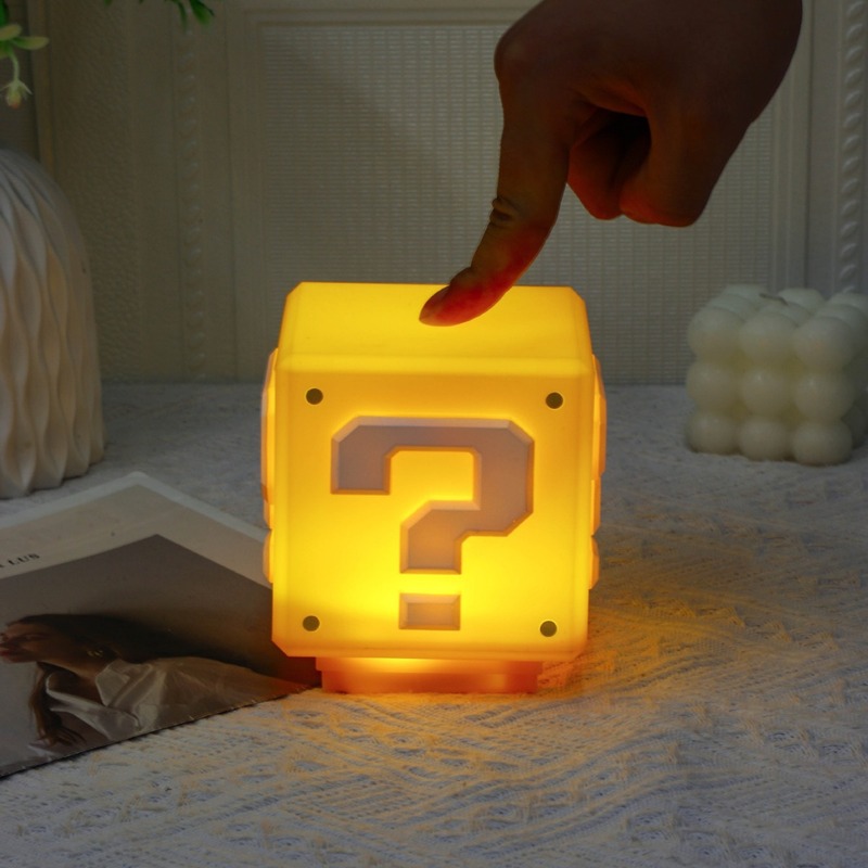 Mario Question Mark Sound-Emitting Charging Night Light Block Brick Desktop USB Sensor Cross-Border Led Light Cross-Border Bestseller