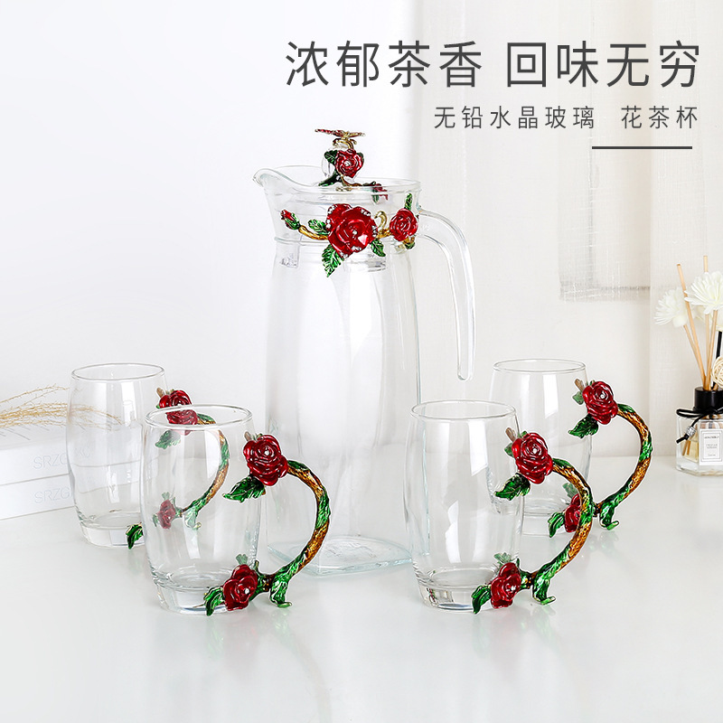 Rose esmalte taza de vidrio hogar resistente a altas temperaturas taza de separación de té de oficina juego de té pareja taza de regalo fábrica