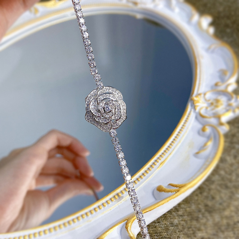 De Gros Élégant Fleur Argent Sterling Placage Incruster Diamant À Haute Teneur En Carbone Bracelets display picture 5