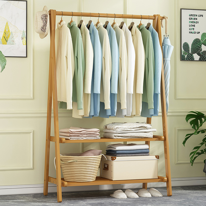 옷걸이 간단한 바닥에 서있는 침실 가정용 옷 교수형 모자 가방 인터넷 연예인 보관 단단한 나무 방 보관 선반