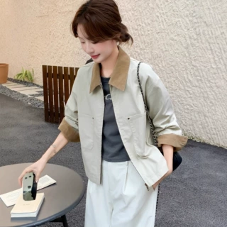 撞色拼接短款外套女2026春季新款小个子休闲设计感巴恩风翻领夹克