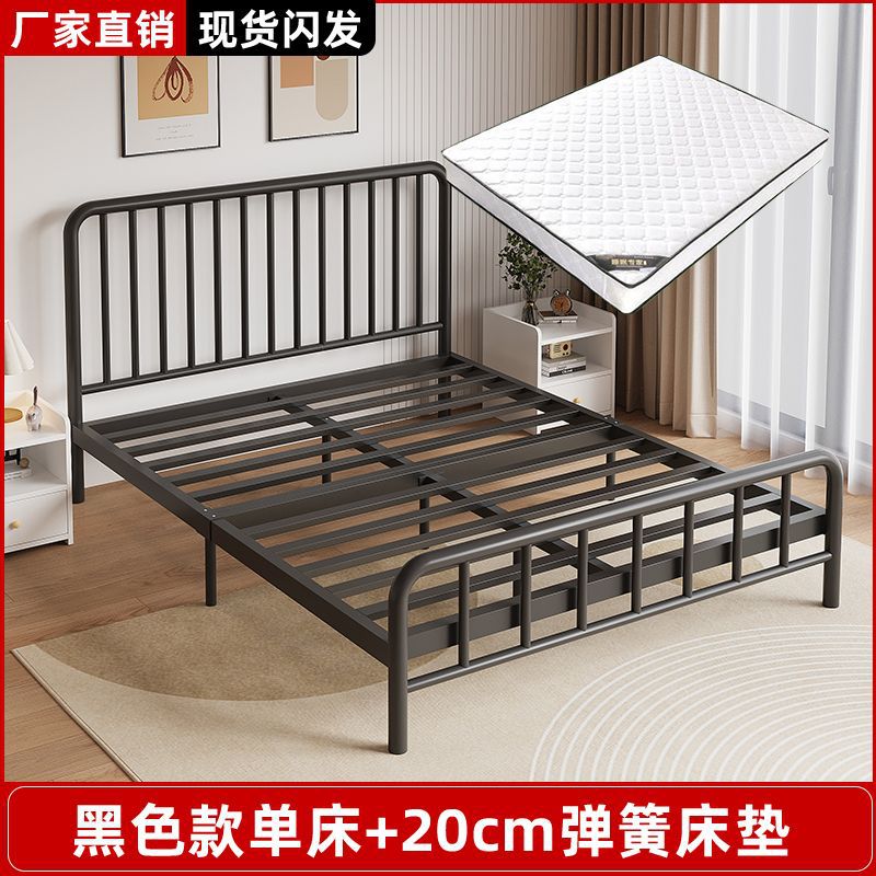 [Single bed] Black bed+20 cm spring mattress