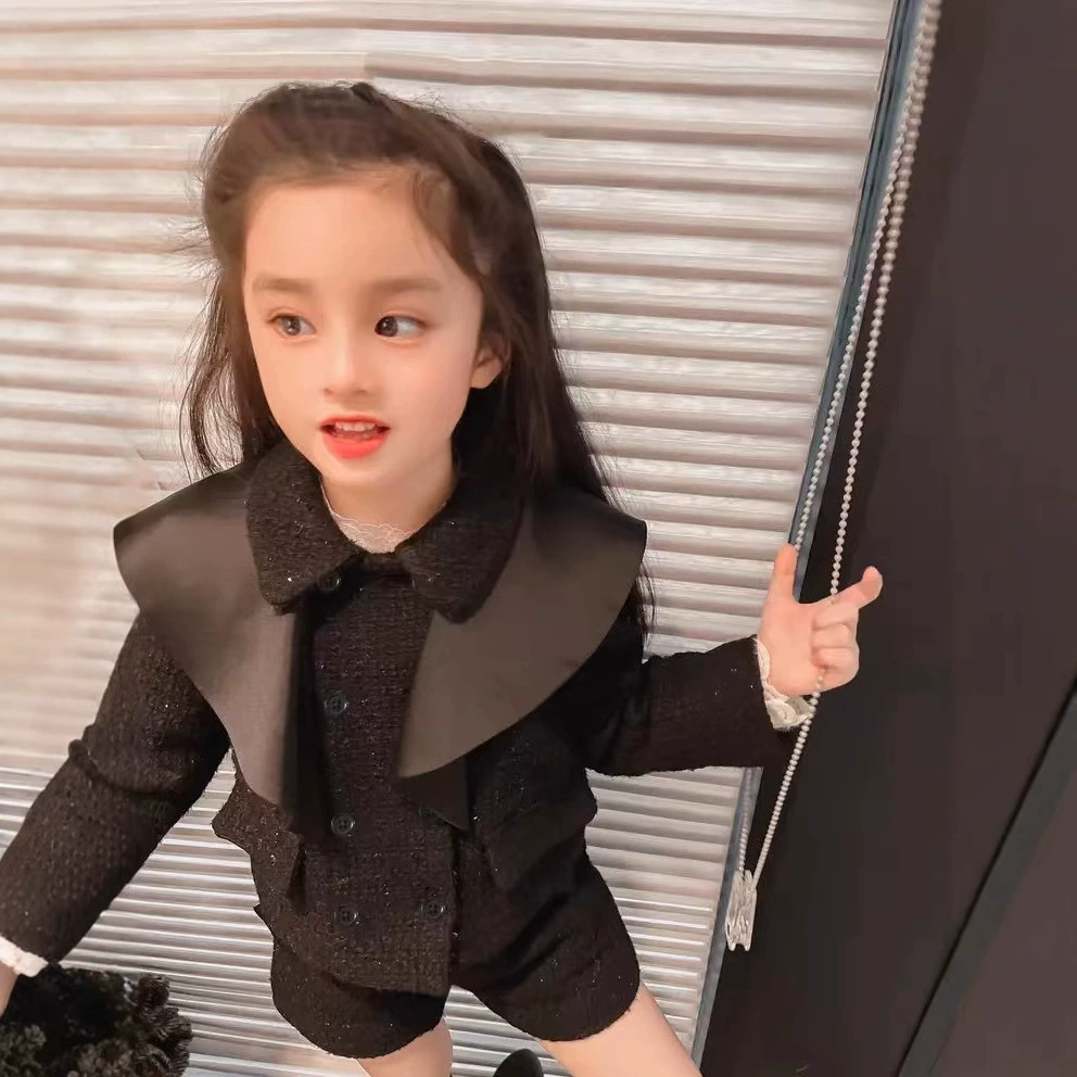 Осенний комплект, детская куртка для девочки с бантом, стиль Chanel