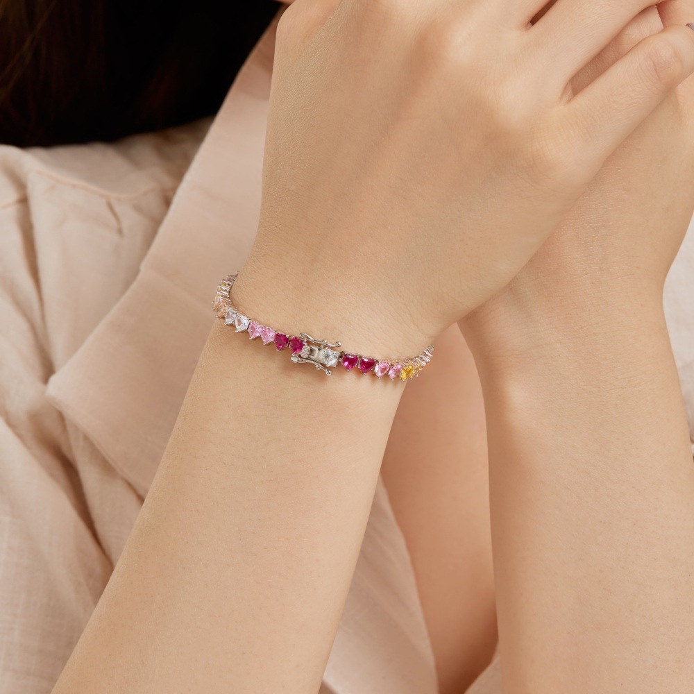 12g Weight Zircon Inlay Material Bracelets Classification 1 Piece Quantity Daily, Street Occasion 925 Sterling Silver Material Water Droplets, Heart Shape, Flower Pattern Women's Gender Inlay Design IG Style, Shiny Style 925 Sterling Silver Bracelets IG Style Shiny 17