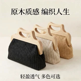 跨境2025夏季主推新品木质晚宴包宴会名媛多色手拿草编时尚女包包