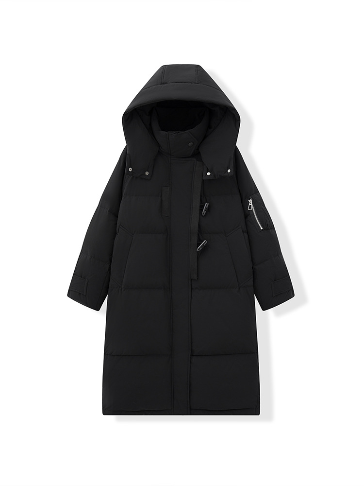 Plumón de invierno nuevo estilo de mujer coreana suelta chaqueta de pluma media y larga chaqueta blanca con cuello de capuchón desmontable image 8