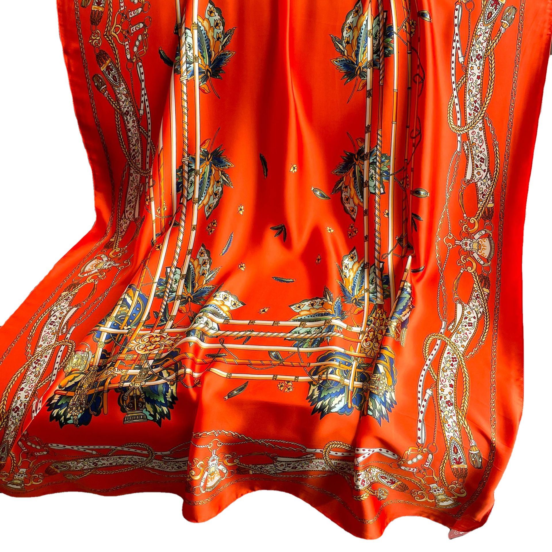 Primavera y verano nueva cadena floral viaje vacaciones bufanda ligera playa toalla protector solar chal bufanda de seda artificial