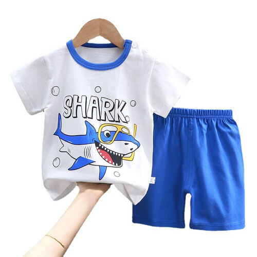 Children's short-sleeved suit pure cotton boy's T-shirt baby summer children's clothing girls shorts baby clothes summer clothing wholesale