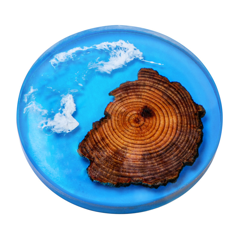 Cruz-frontera norte de pino epoxi resina río montaña azul estera de aislamiento olla teniendo madera maciza Zen onda titular de la taza