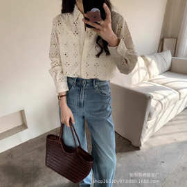 镂空刺绣长袖衬衫女春季复古法式重工纯棉宽松叠穿百搭上衣潮U11
