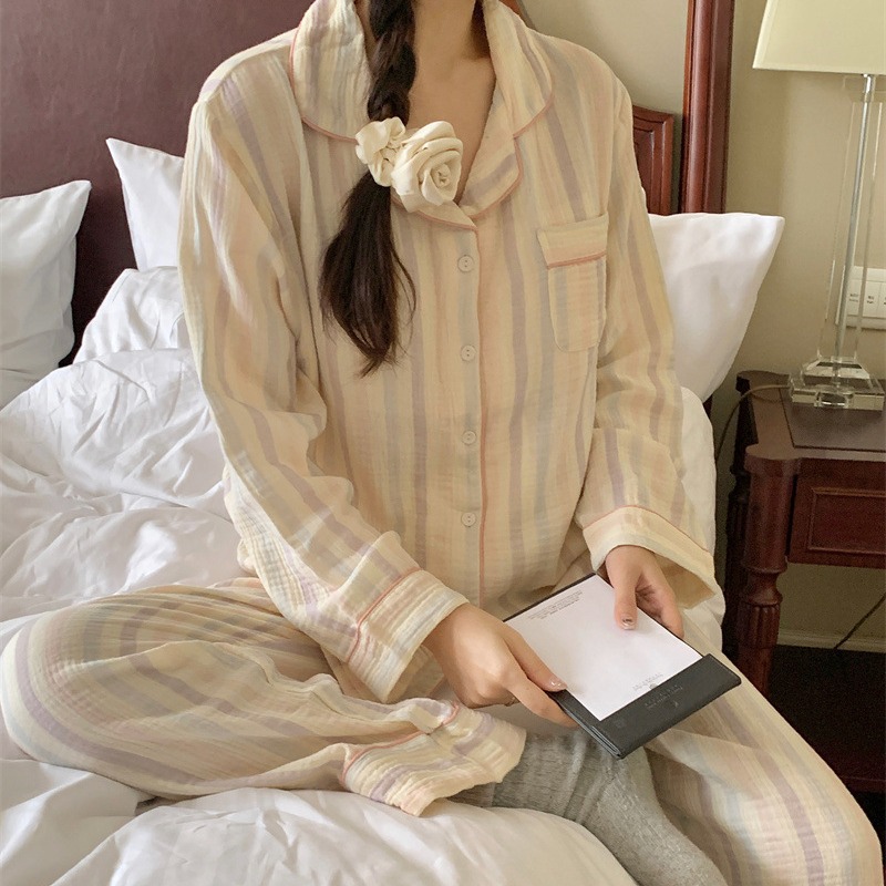 新款ins风甜美印花长袖睡衣女网红风秋季2024年新款长裤居家套装