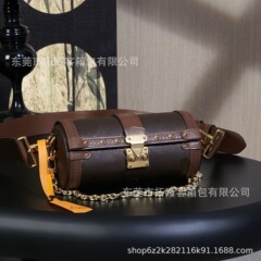M&LV驴家大牌经典老花高版本巴比龙圆筒包女士真皮斜挎包链条包