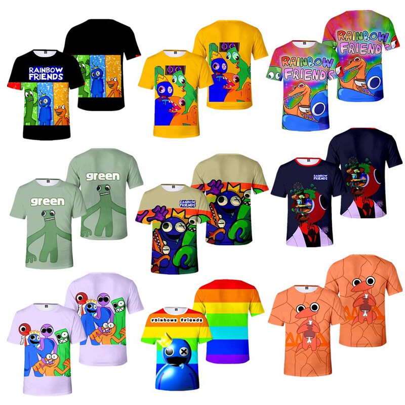 Rainbow Friends Men's Short-sleeved T-shirt Cross-border Anime Rainbow Friends Cartoon Digital Printed T-shirt Women