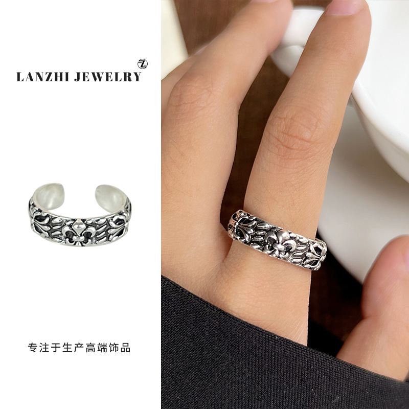 Lan Zhi 925 anillo de plata esterlina personalidad punk exagerado diseño joyería hip hop anillo abierto no desvanecimiento nicho