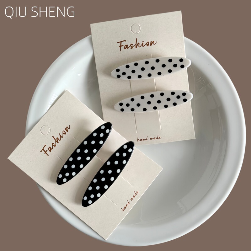 Korean-Style Black and White Polka Dot Oval Hair Clip for Women 2026 New Model High-End Bangs Side Clip Hairpin Duckbill Clip Hair Accessory Korean-Style Black and White Polka Dot Oval Hair Clip for Women 2026 New Model High-End Bangs Side Clip Hairpin Duckbill Clip Hair Accessory