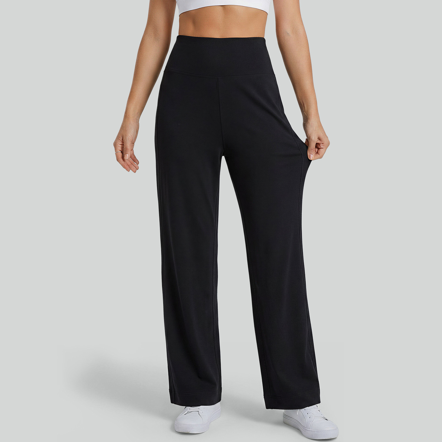 Juyi Tang mel桃 bolsillo de cintura trasero relajado tubo recto pantalones de yoga de cintura alta delgaseante