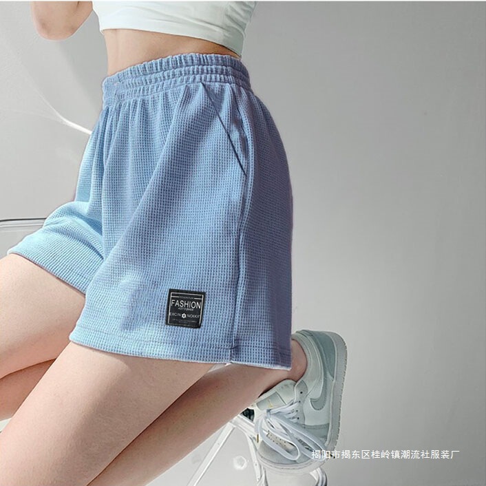 Waffle Sports Shorts for Girls, Elastic Waist, Wide-Leg Hot Pants, Casual Slimming Look High-Waisted Straight Home Casual Pants Waffle Sports Shorts for Girls, Elastic Waist, Wide-Leg Hot Pants, Casual Slimming Look High-Waisted Straight Home Casual Pants