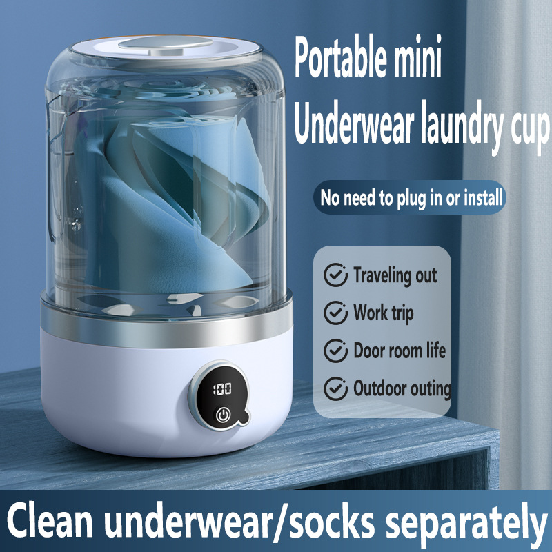 Vollautomatischer, kabelloser, tragbarer Wäschebecher mit Ladefunktion, Mini-Waschmaschine für Unterwäsche und Socken, kleine Waschmaschine, für Reisen und Zuhause_voghion.com