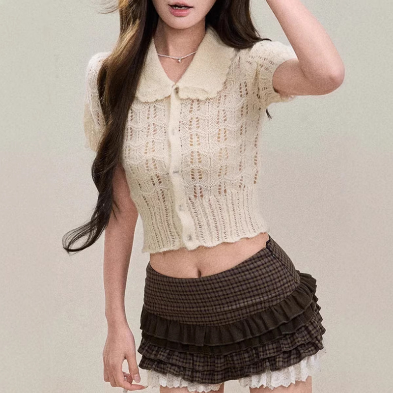 【French Holiday】Hollow-Out Knit Cardigan for Women with Short Sleeves