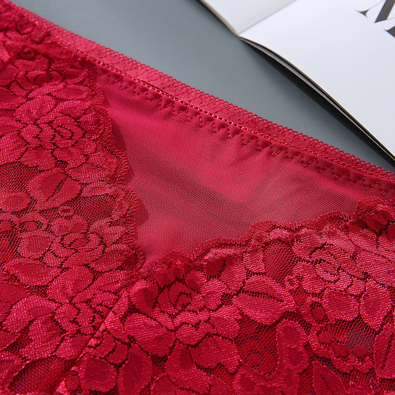 Solid Color Seamless Quick Dry Lace Mid Waist Briefs Panties display picture 6