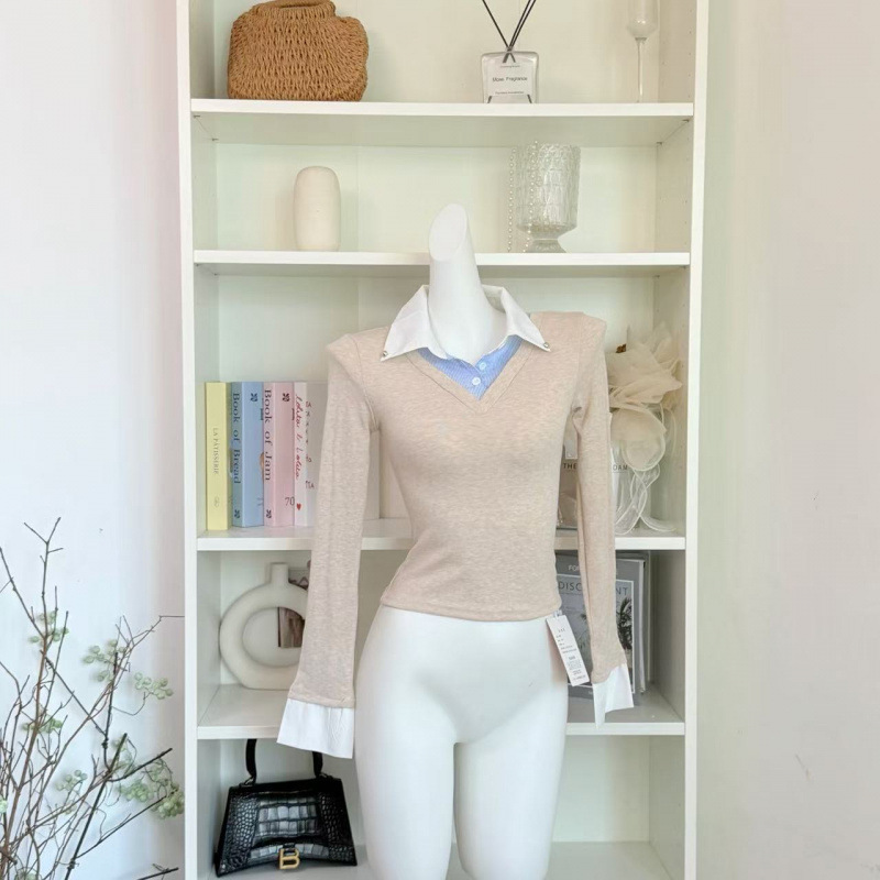 Schnei British Preppy Style Two-In-One College Top, Wearable as Inner or Outer Layer, Cashmere Knitted Long Sleeve Top for Women, Spring Schnei British Preppy Style Two-In-One College Top, Wearable as Inner or Outer Layer, Cashmere Knitted Long Sleeve Top for Women, Spring