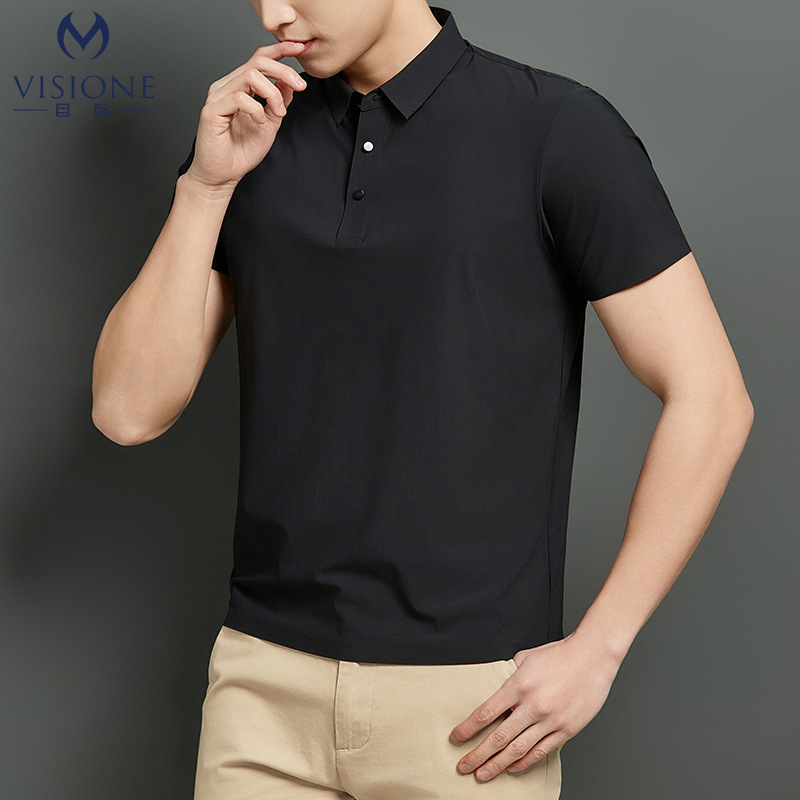 Summer men's casual lapel high-end business POLO shirt ice silk stretch stripe quick-drying short sleeve Anta strip T-shirt Summer men's casual lapel high-end business POLO shirt ice silk stretch stripe quick-drying short sleeve Anta strip T-shirt