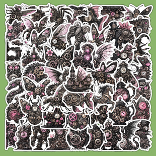 Cross-Border 52 Steampunk Style Stickers Niche Halloween Graffiti Stickers to Decorate Luggage and Water Cups Cross-Border Explosion