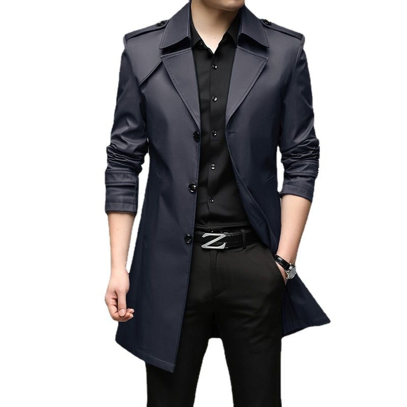 Gabardina de longitud media para hombre, chaqueta informal de negocios para hombre joven, abrigo oversize con cuello vuelto para hombre, corte ajustado, para primavera y otoño.