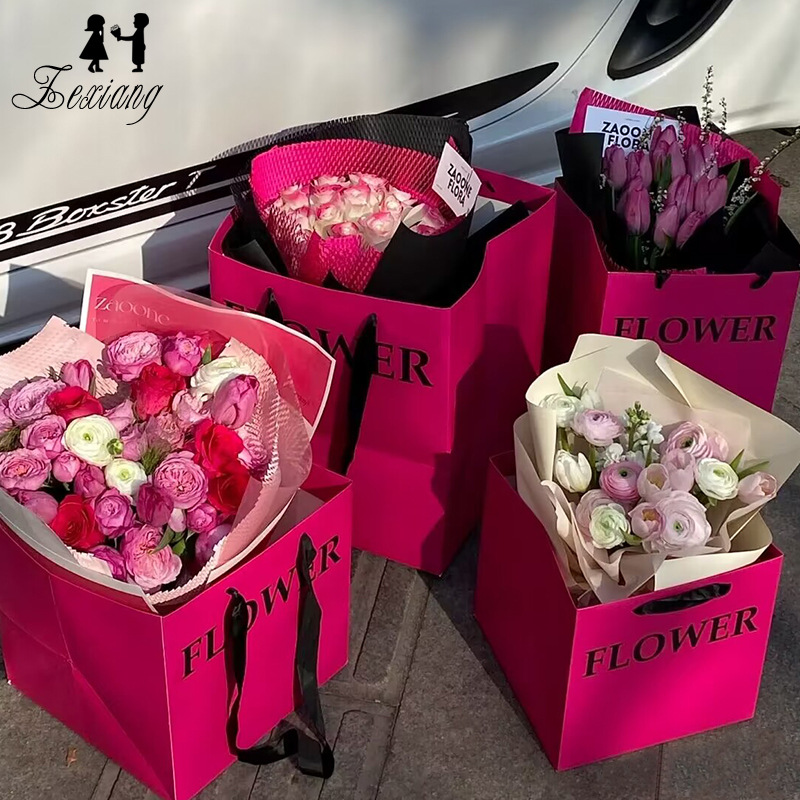 七夕情人节网红玫瑰花鲜花手提袋花束包装袋伴手礼品袋方形手拎袋