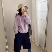 韩系秋冬穿搭针织开衫女宽松慵懒风新款花色毛衣外套短款针织上衣