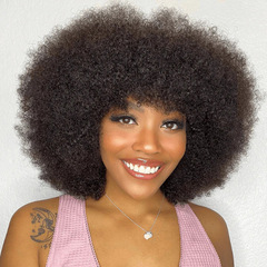 8inch fluffy afro kinky curly human hair wig爆発ヘッドの本物の髪