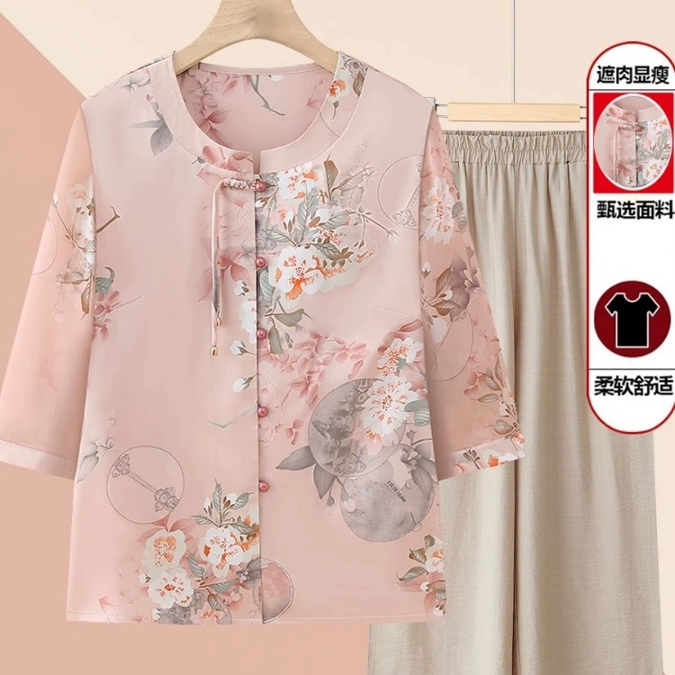 Рубашка для мамы, летняя тонкая женская модная рубашка среднего и пожилого возраста в китайском стиле, костюм, весенняя одежда, топ для бабушки