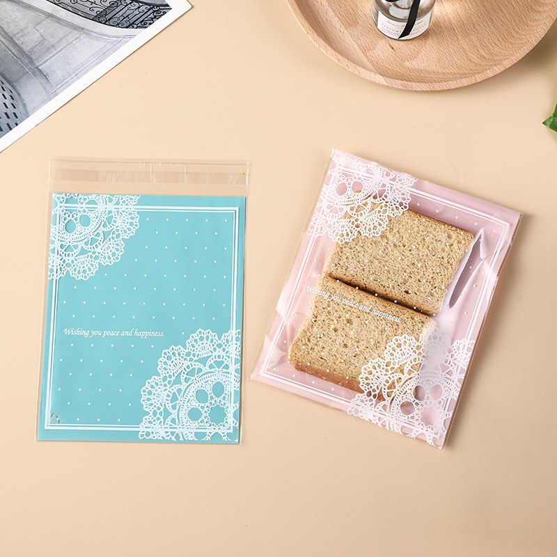 韩国甜美蕾丝底自封袋 烘焙饼干袋 西点袋 喜糖袋 礼品袋10*10+3