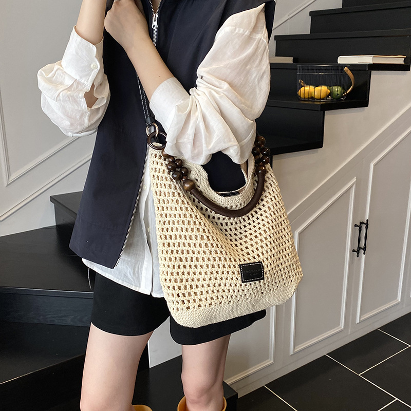 Bolso Tote de Paja Tejida para Playa de Paja Tejida con Diseño Calado para Playa y Vacaciones