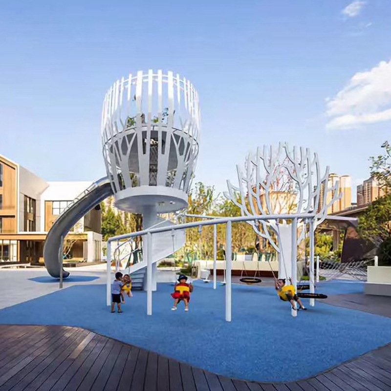 Tobogán de acero inoxidable 304 para exteriores personalizado con orificios perforados, tobogán plano para jardín de infantes, túnel de escalada y deslizamiento para niños, no estándar.