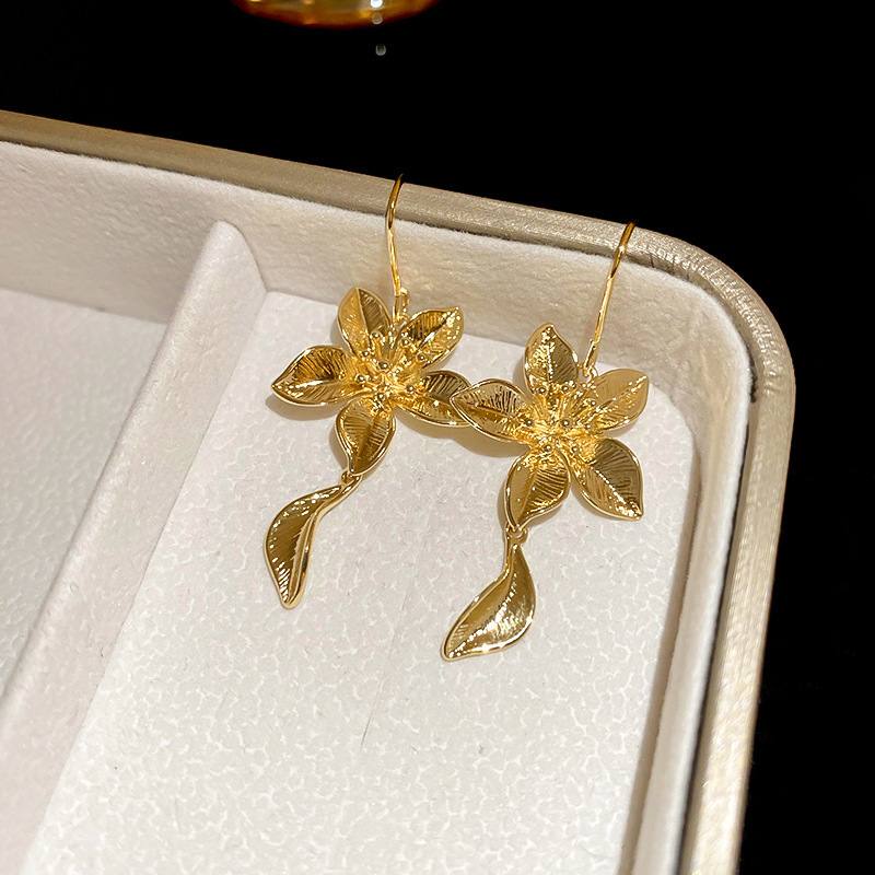 欧美跨境金属风花朵流苏耳钉小众高级感耳环时尚精致气百搭质耳饰|undefined