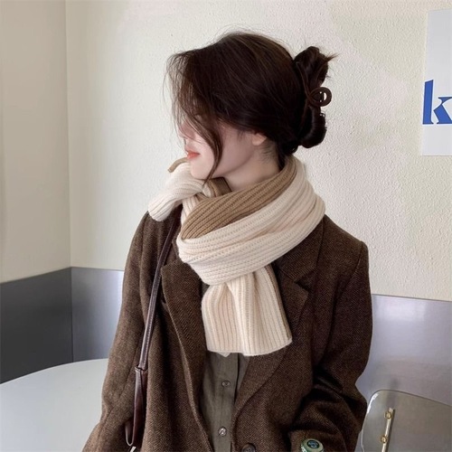 Small Scarf Women's Short Fall Winter Interlocking Knitted Neck Scarf Korean Style Colorful Matchable Winter Warmth Lazy Neck Protection