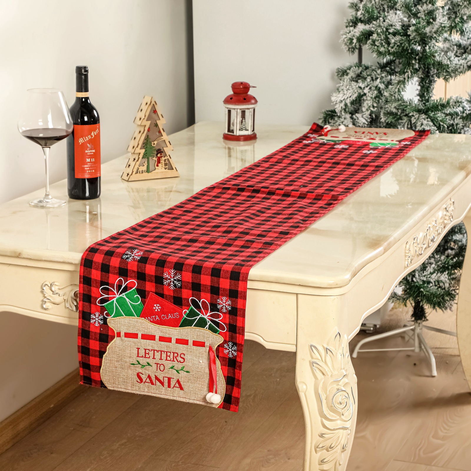 Christmas table flag tablecloth home decoration supplies linen plaid tablecloth creative Christmas tablecloth table decoration_voghion.com
