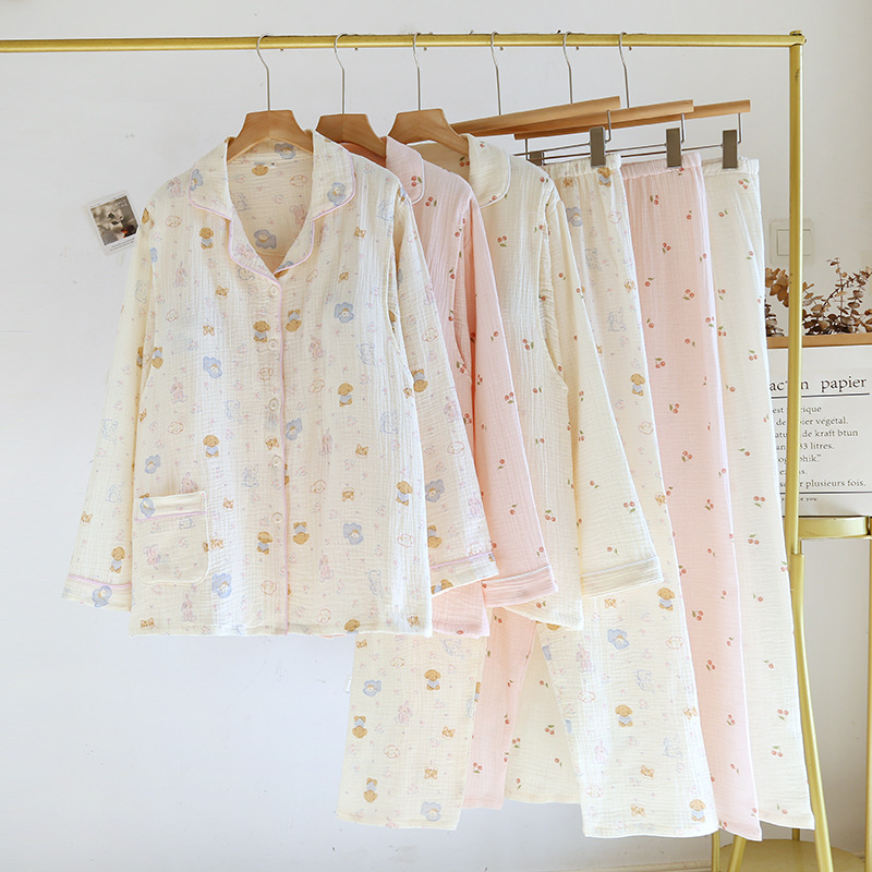 190kg Boyle Lape Crepe Chest Pad with Breast-feeding Mouth Moon Suit Four Seasons Thin Cotton Pregnant Women's Breast-feeding suit