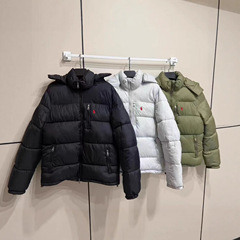 跨境冬季美版新款刺绣连帽拉夫棉服加厚防寒保暖情侣经典休闲外套
