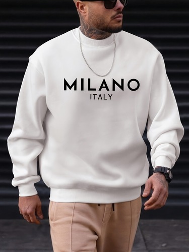 Men's Milan Italian Design Casual Hooded Sweatshirt - Soft Polyester, Long Sleeve, Round Neck, Machine Washable