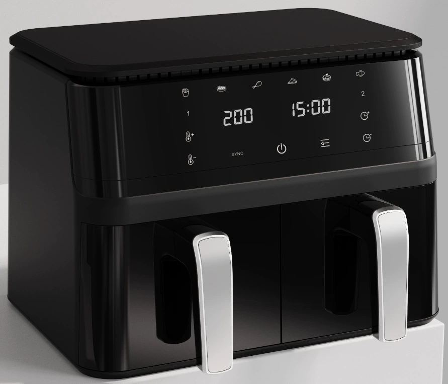 Двойная фритюрница (air fryer), большая ёмкость 5,5–12 л, сенсорный экран, нержавеющая сталь