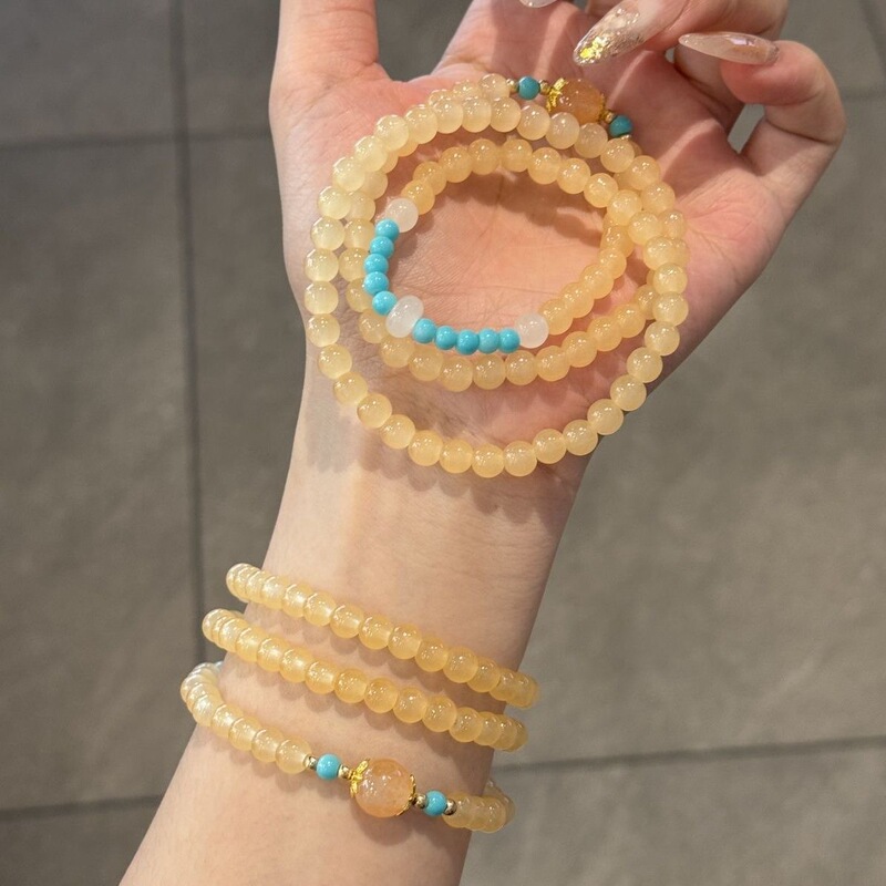Summer Ice-Transparent Corn-Yellow Three-Circle Bracelet Chinese-Style Braided Bestie Bracelet Light Luxury High-End Jewelry Summer Ice-Transparent Corn-Yellow Three-Circle Bracelet Chinese-Style Braided Bestie Bracelet Light Luxury High-End Jewelry