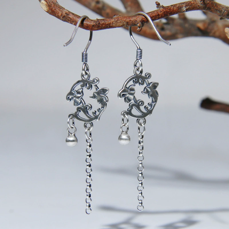 贝凯斯 Retro earrings with tassels, accessories, silver 925 sample, Chinese style